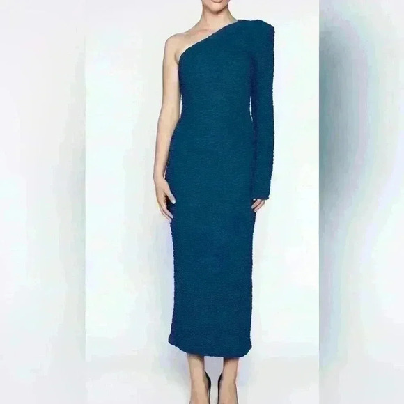 NWT BARDOT Crinkle One Shoulder Dress In Teal - Picture 1 of 8